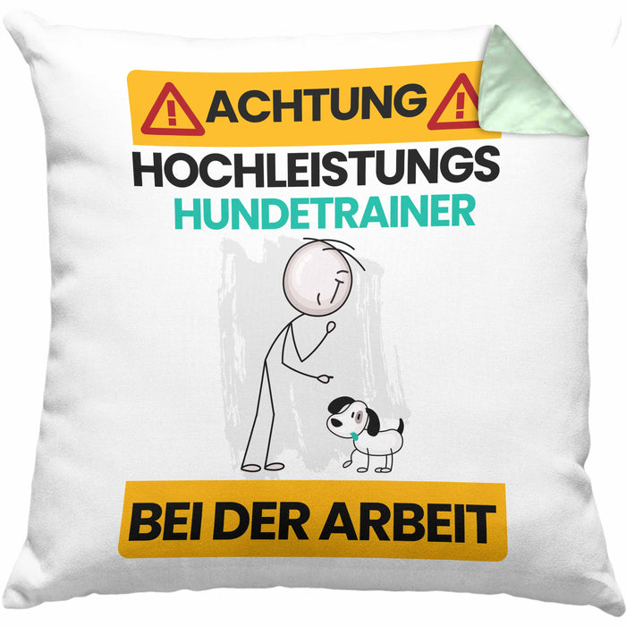 Hundetrainer Kissen mit Füllung 40x40 Geschenk Lustiger Spruch Geschenkidee für Hundetrainer Achtung Hochleistungs Hundetrainer Bei Der Arbeit (Grau) Grün Trendation