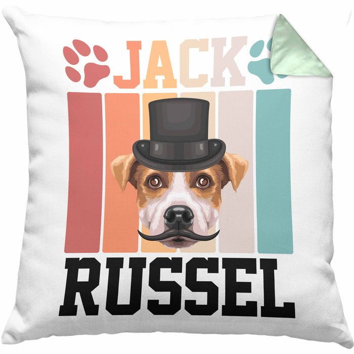 Jack Russel Besitzer Kissen mit Füllung 40x40 Geschenk Lustiger Spruch Geschenkidee Retro Vinatge Jack Russel (Grau) Grün Trendation