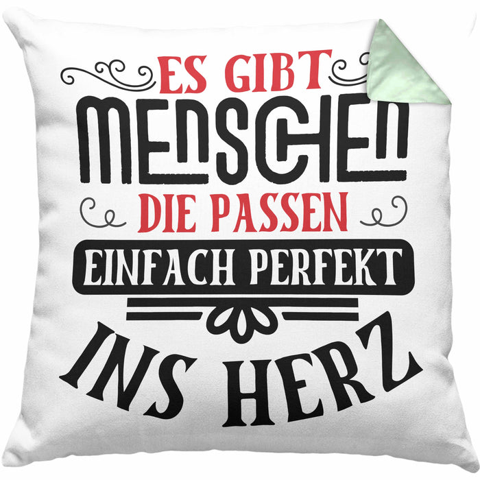 Liebste Person Geschenk Kissen mit Füllung 40x40 Es Gibt Menschen Die Passen Einfach Perfekt Ins Herz Geschenkidee Beste Freundin (Grau) Grün Trendation