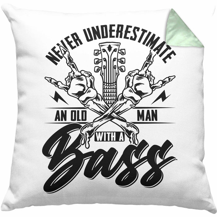 Bassist Kissen mit Füllung 40x40 Geschenk Bass-Spieler Geschenkidee Never Underestimate An Old Man With A Bass (Grau) Grün Trendation