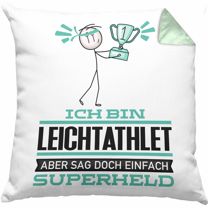 Leichtathlet Geschenk Kissen mit Füllung 40x40 Ich Bin Leichtathlet Aber Sag Doch Einfach Superheld Lustige Geschenkdiee für Leichtathlet (Grau) Grün Trendation