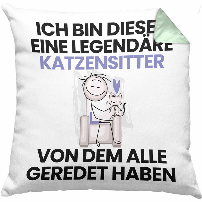 Katzensitter Geschenk Kissen mit Füllung 40x40 Lustige Geschenkidee Geburtstag für Katzensitter Ich Bin Dieser Legendäre Katzensitter Von Dem Alle Geredet Haben (Grau) Grün Trendation