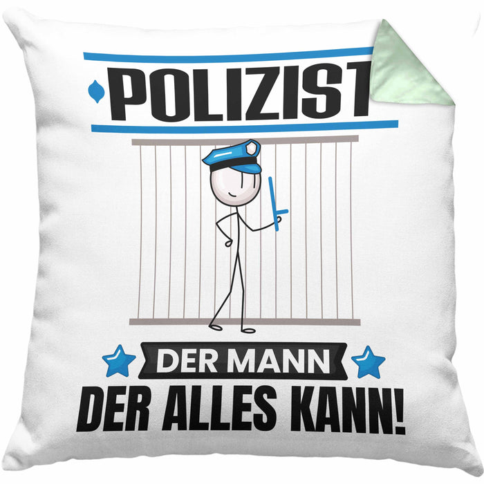 Polizist Kissen mit Füllung 40x40 Geschenk für Polizist Der Mann Der Alles Kann Geschenkidee zum Geburtstag (Grau) Grün Trendation