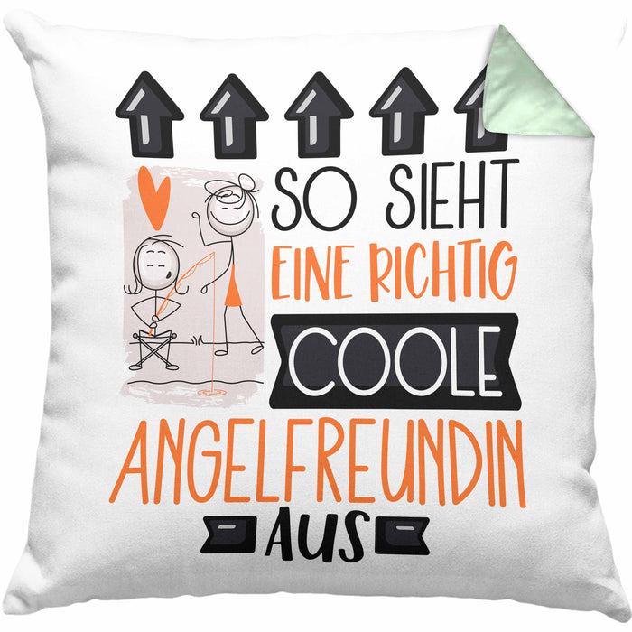 Angelfreundin Geschenk Kissen mit Füllung 40x40 Lustig Geschenkidee für Angelfreundin Geburtstag So Sieht Eine Richtig Coole Angelfreundin Aus Frauen Spruch Anglerin (Grau) Grün Trendation