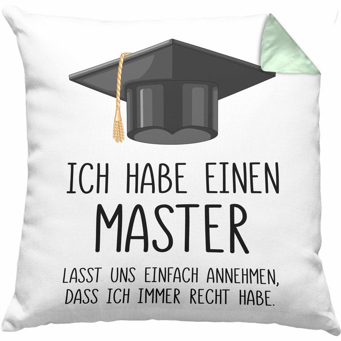 Master Bestanden Geschenk Abschluss Kissen mit Füllung 40x40 Spruch Master Graduation Bestandene Prüfung Geschenkidee (Grau) Grün Trendation