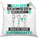 Schwiegercousin Kissen mit Füllung 40x40 Geschenk für Schwiegercousin Geburtstag Lustiger Spruch Was Ist Deine Superkraft (Grau) Grün Trendation