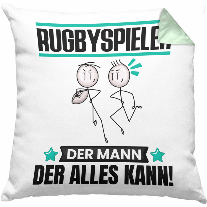 Rugbyspieler Kissen mit Füllung 40x40 Geschenk für Rugbyspieler Der Mann Der Alles Kann Geschenkidee zum Geburtstag (Grau) Grün Trendation