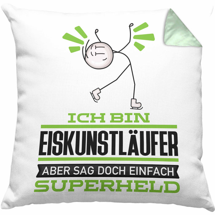 Eiskunstläufer Geschenk Kissen mit Füllung 40x40 Ich Bin Eiskunstläufer Aber Sag Doch Einfach Superheld Lustige Geschenkdiee für Eiskunstläufer (Grau) Grün Trendation