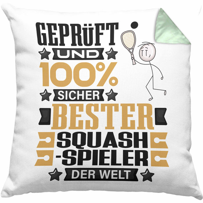 Squash-Spieler Geschenk Lustiger Spruch für Squash-Spieler Geschenkidee Bester Squash-Spieler Der WeltKissen mit Füllung 40x40 (Grau) Grün Trendation