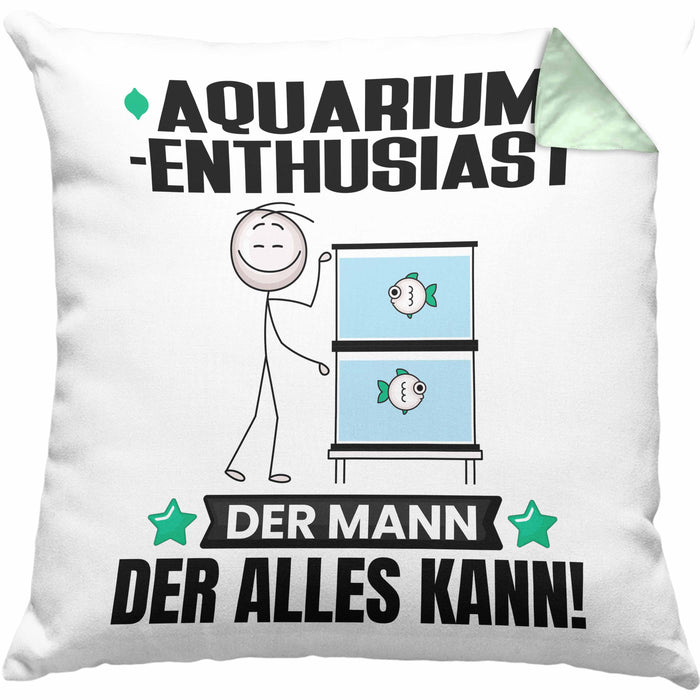 Aquarium-Enthusiast Kissen mit Füllung 40x40 Geschenk für Aquarium-Enthusiast Der Mann Der Alles Kann Geschenkidee zum Geburtstag (Grau) Grün Trendation