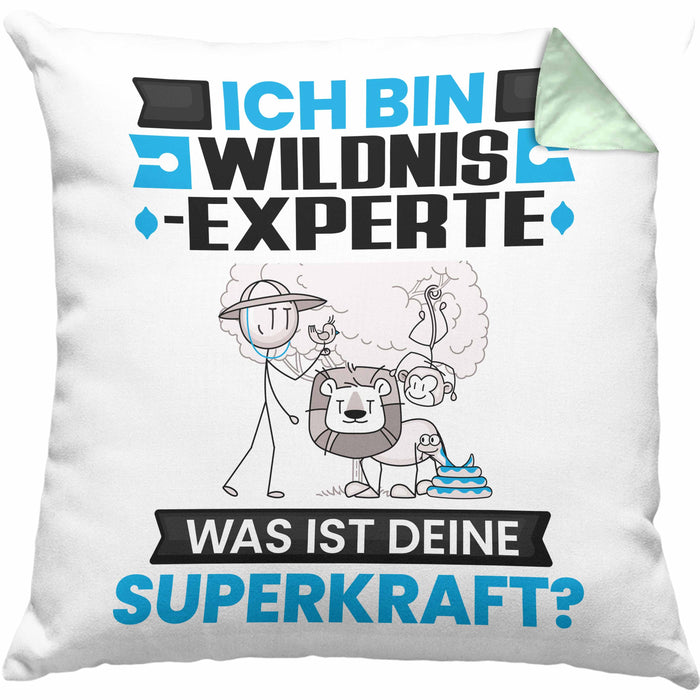 Wildnixexperte Kissen mit Füllung 40x40 Geschenk für Wildnixexperte Geburtstag Lustiger Spruch Was Ist Deine Superkraft (Grau) Grün Trendation