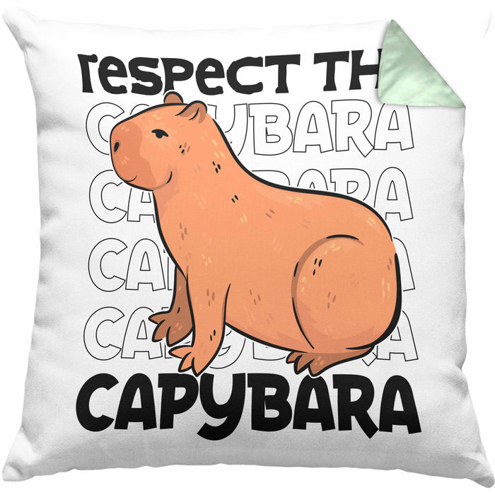 Respect The Capybara Kissen mit Füllung 40x40 Capybara Tier Geschenk für Capybara Liebhaber (Grau) Grün Trendation