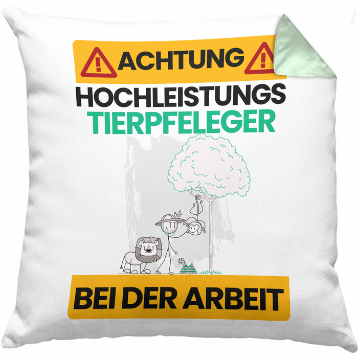 Tierpfleger Kissen mit Füllung 40x40 Geschenk Lustiger Spruch Geschenkidee für Tierpfleger Achtung Hochleistungs Tierpfleger Bei Der Arbeit (Grau) Grün Trendation