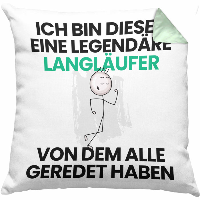 Langläufer Geschenk Kissen mit Füllung 40x40 Lustige Geschenkidee Geburtstag für Langläufer Ich Bin Dieser Legendäre Langläufer Von Dem Alle Geredet Haben (Grau) Grün Trendation