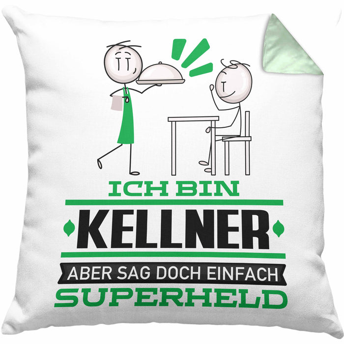 Kellner Geschenk Kissen mit Füllung 40x40 Ich Bin Kellner Aber Sag Doch Einfach Superheld Lustige Geschenkdiee für Kellner (Grau) Grün Trendation