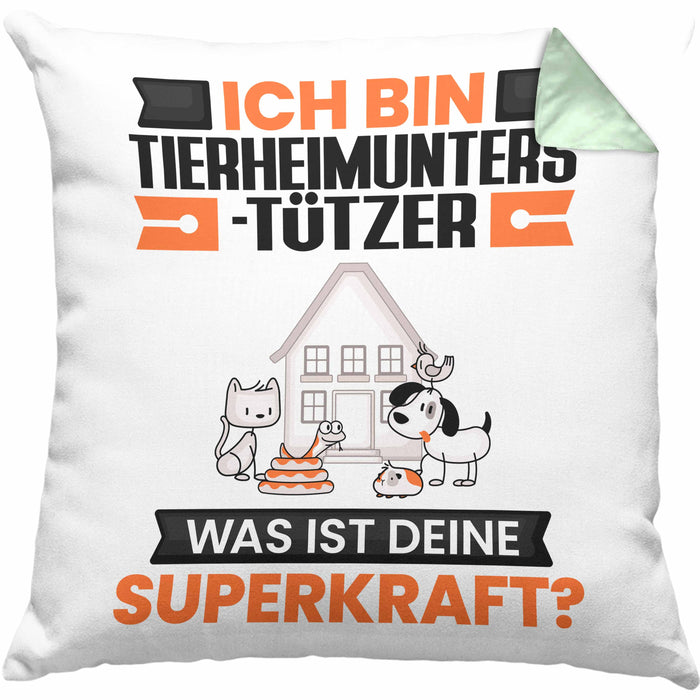 Tierheimunterstützer Kissen mit Füllung 40x40 Geschenk für Tierheimunterstützer Geburtstag Lustiger Spruch Was Ist Deine Superkraft (Grau) Grün Trendation