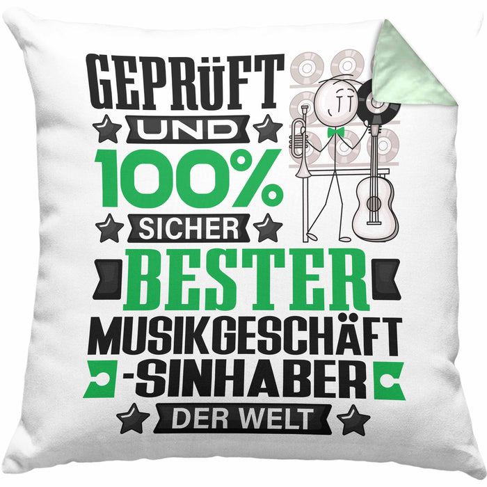 Musikgeschäftsinhaber Geschenk Lustiger Spruch für Musikgeschäftsinhaber Geschenkidee Bester Musikgeschäftsinhaber Der WeltKissen mit Füllung 40x40 (Grau) Grün Trendation