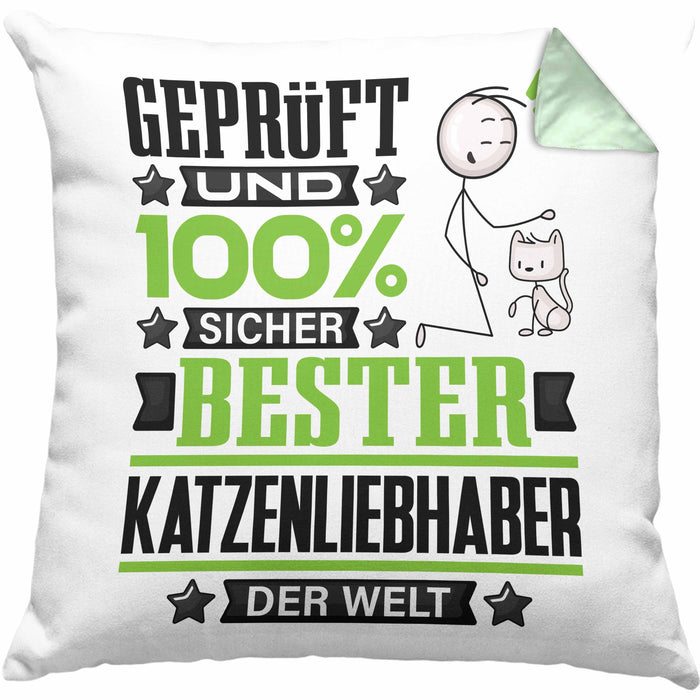 Katzenliebhaber Geschenk Lustiger Spruch für Katzenliebhaber Geschenkidee Bester Katzenliebhaber Der WeltKissen mit Füllung 40x40 (Grau) Grün Trendation