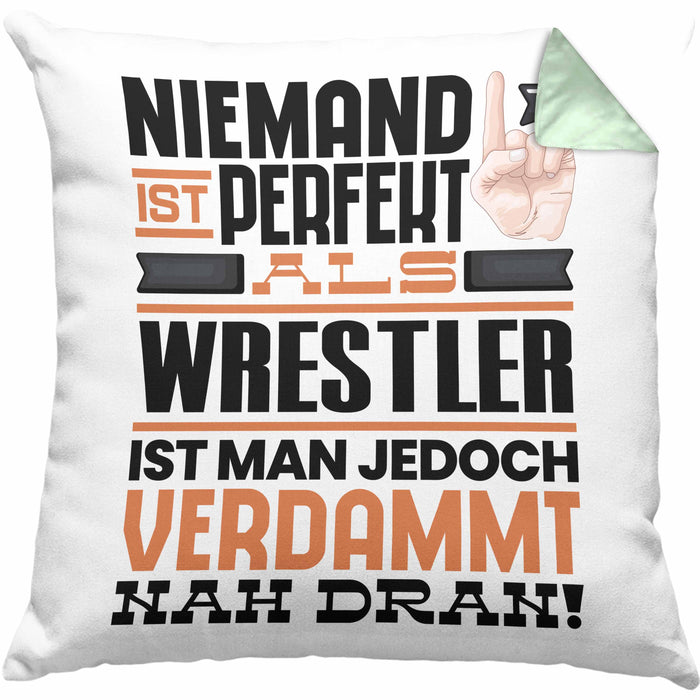 Wrestler Geschenk Kissen mit Füllung 40x40 Lustige Geschenkidee für Wrestler Geburtstag Niemand Ist Perfekt Aber Als Wrestler Ist Man Nah Dran (Grau) Grün Trendation