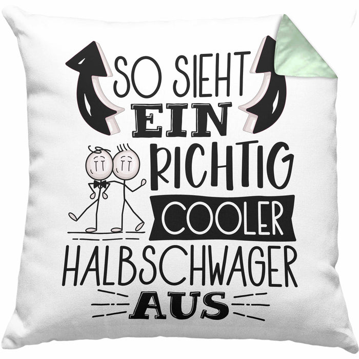 So Sieht Ein Richtig Cooler Halbschwager Aus Geschenk Kissen mit Füllung 40x40 Lustiger Spruch Geschenkidee (Grau) Grün Trendation