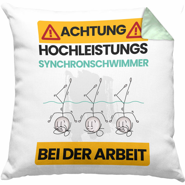 Synchronschwimmer Kissen mit Füllung 40x40 Geschenk Lustiger Spruch Geschenkidee für Synchronschwimmer Achtung Hochleistungs Synchronschwimmer Bei Der Arbeit (Grau) Grün Trendation
