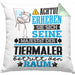Tiermaler Geschenk Kissen mit Füllung 40x40 Lustiger Spruch Erheben Sie Sich Der Tiermaler Betritt den Raum (Grau) Grün Trendation