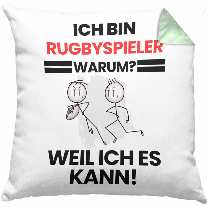 Rugbyspieler Geschenk Kissen mit Füllung 40x40 Lustiger Spruch Ich Bin Rugbyspieler Warum Weil Ich Es Kann Geschenkidee Bester Rugbyspieler Geburtstag (Grau) Grün Trendation