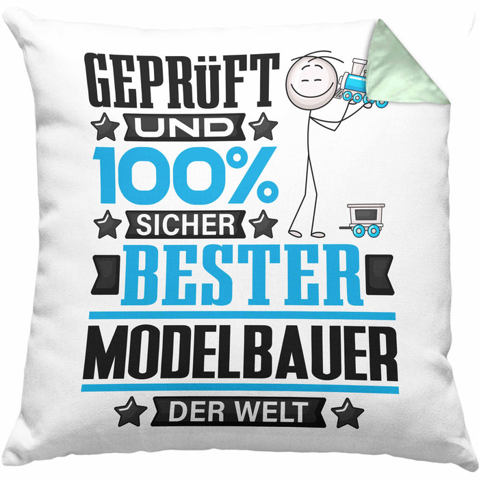 Modelbauer Geschenk Lustiger Spruch für Modelbauer Geschenkidee Bester Modelbauer Der WeltKissen mit Füllung 40x40 (Grau) Grün Trendation