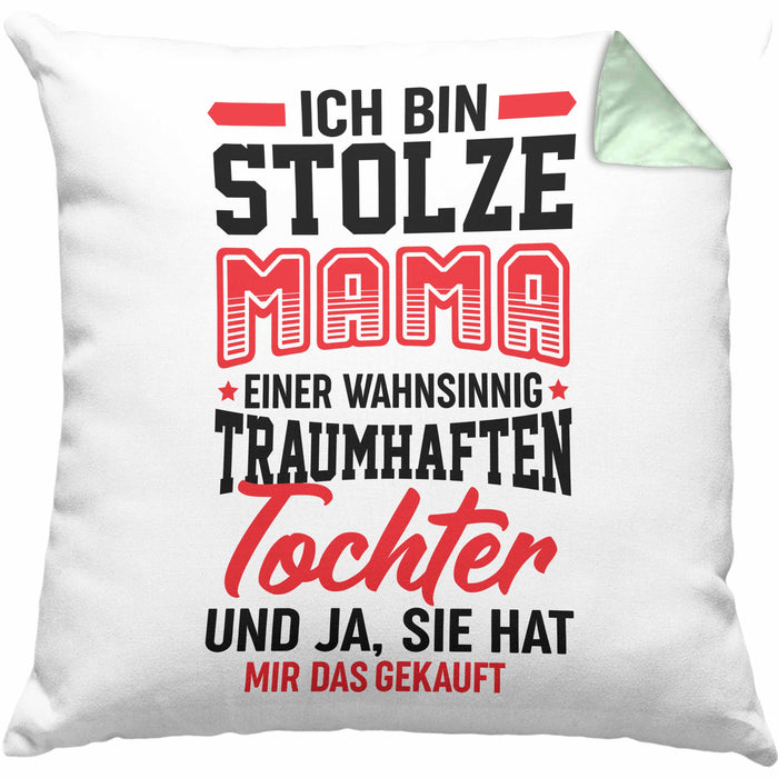 Muttertagsgeschenk Kissen mit Füllung 40x40 Ich Bin Stolze Mama Einer Wahnsinnig Traumhaften Tochter Geschenk für Mutter von Tochter (Grau) Grün Trendation