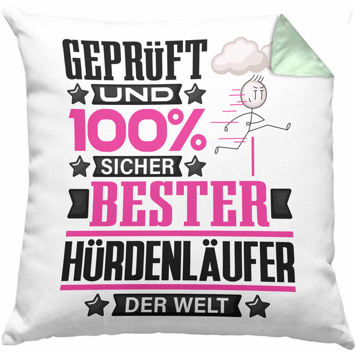 Hürdenläufer Geschenk Lustiger Spruch für Hürdenläufer Geschenkidee Bester Hürdenläufer Der WeltKissen mit Füllung 40x40 (Grau) Grün Trendation