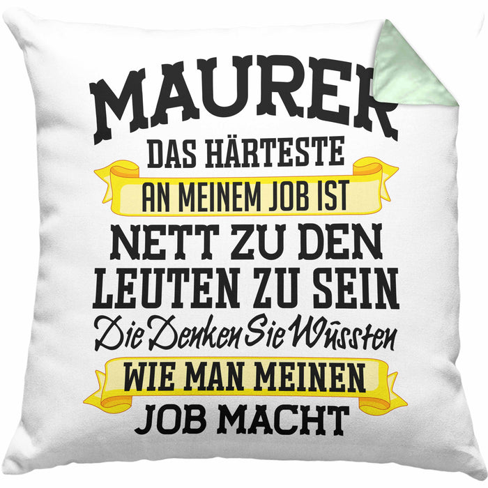 Maurer Kissen mit Füllung 40x40 Geschenk Mit Spruch Geschenkidee Lustig Männer Job Machen (Grau) Grün Trendation