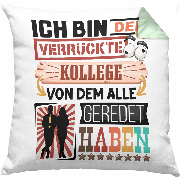 Kollege Kissen mit Füllung 40x40 Geschenk Spruch Lustig Geschenkidee für Kollege Geburtstag Ich Bin Der Verrückte Kollege (Grau) Grün Trendation