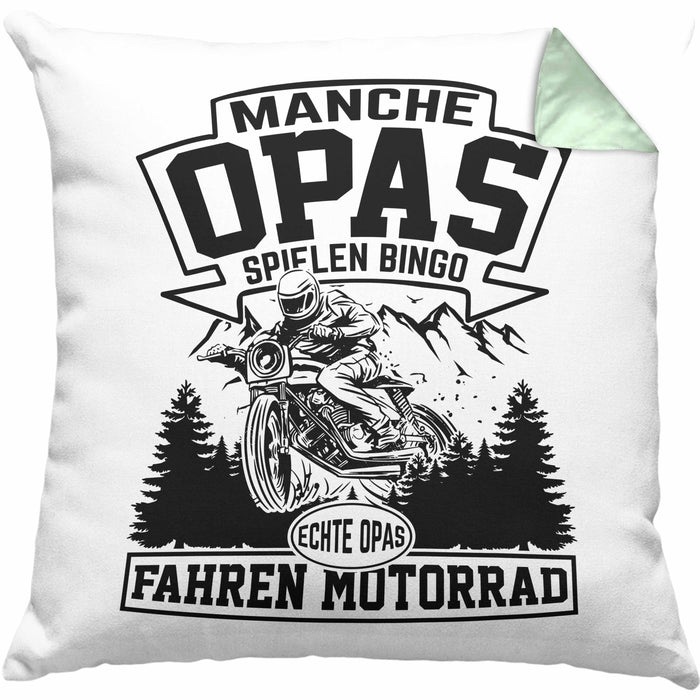 Motorrad Opa Kissen mit Füllung 40x40 Geschenk Echte Opas Fahren Motorrad Geschenkidee Vatertag Opa Biker (Grau) Grün Trendation