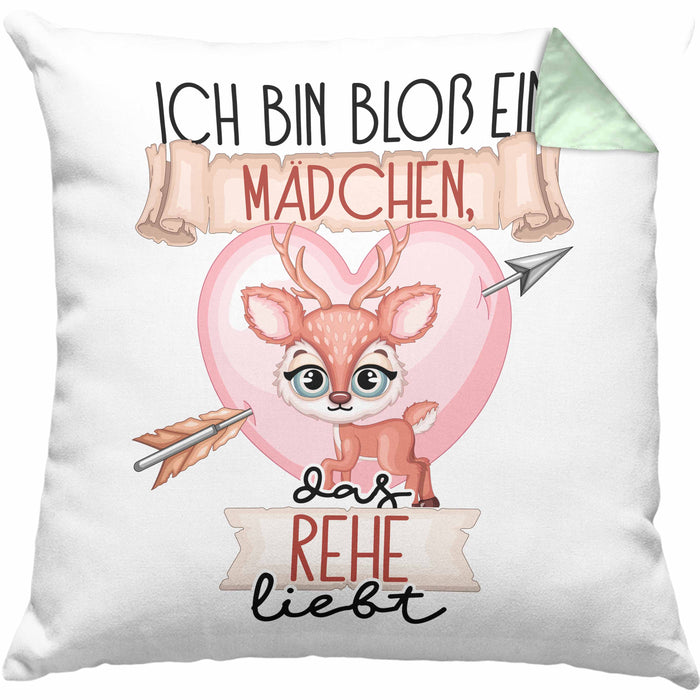 Rehe Kissen mit Füllung 40x40 Geschenk Frauen Ich Bin Bloß Ein Mädchen Das Rehe Liebt Rehliebhaberin Geschenk Spruch Geburtstag (Grau) Grün Trendation