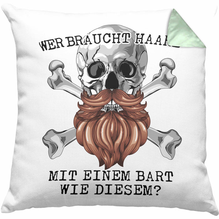 Glatze Bart Echter Mann Kissen mit Füllung 40x40 Geschenk Wer Braucht Haare Mit Einem Bart Wie Diesem (Grau) Grün Trendation