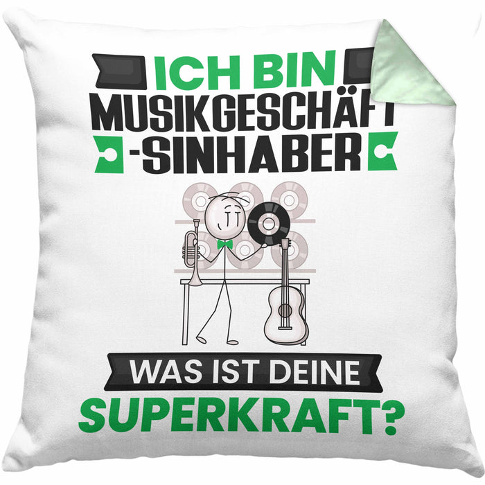 Musikgeschäftsinhaber Kissen mit Füllung 40x40 Geschenk für Musikgeschäftsinhaber Geburtstag Lustiger Spruch Was Ist Deine Superkraft (Grau) Grün Trendation