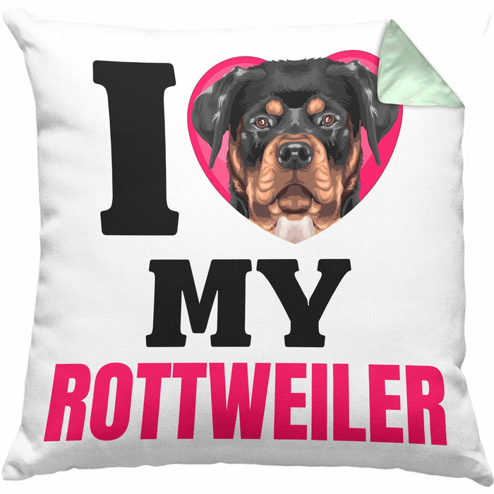 Rottweiler Besitzerin Kissen mit Füllung 40x40 Geschenk Lustiger Spruch Geschenkidee I Love My Rottweiler (Grau) Grün Trendation