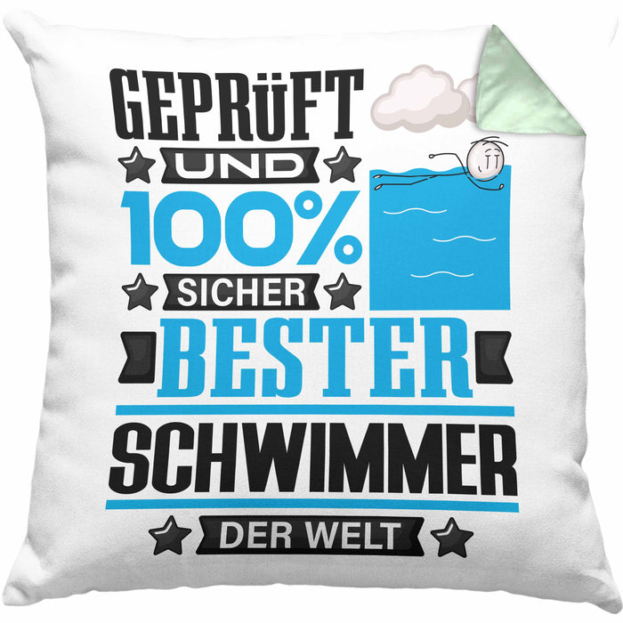 Schwimmer Geschenk Lustiger Spruch für Schwimmer Geschenkidee Bester Schwimmer Der WeltKissen mit Füllung 40x40 (Grau) Grün Trendation