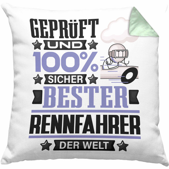 Rennfahrer Geschenk Lustiger Spruch für Rennfahrer Geschenkidee Bester Rennfahrer Der WeltKissen mit Füllung 40x40 (Grau) Grün Trendation