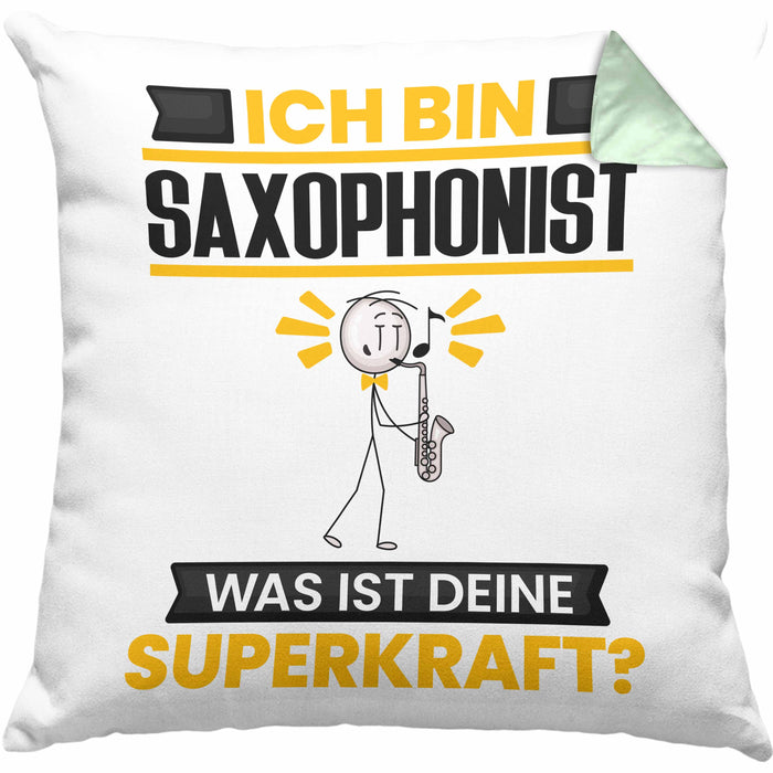 Saxophonist Kissen mit Füllung 40x40 Geschenk für Saxophonist Geburtstag Lustiger Spruch Was Ist Deine Superkraft (Grau) Grün Trendation