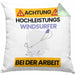 Windsurfer Kissen mit Füllung 40x40 Geschenk Lustiger Spruch Geschenkidee für Windsurfer Achtung Hochleistungs Windsurfer Bei Der Arbeit (Grau) Grün Trendation
