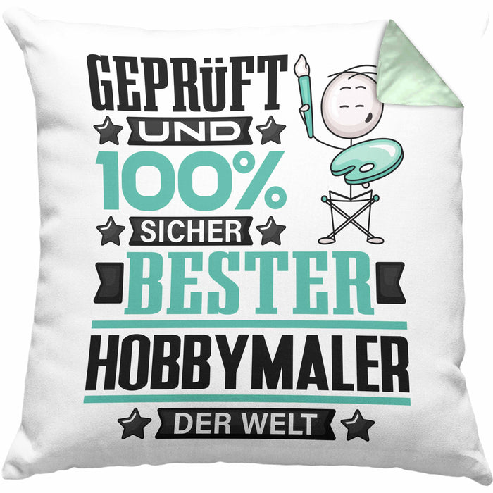 Hobbymaler Geschenk Lustiger Spruch für Hobbymaler Geschenkidee Bester Hobbymaler Der WeltKissen mit Füllung 40x40 (Grau) Grün Trendation