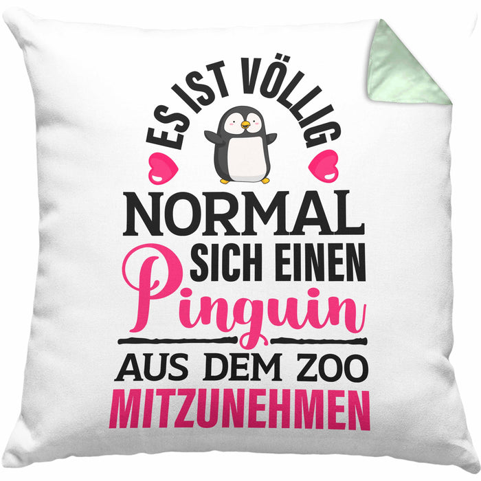Pinguin Geschenk Kissen mit Füllung 40x40 Kinder Liebe Spruch Kollegin Freundin Pinguin Liebhaber Lustig (Grau) Grün Trendation