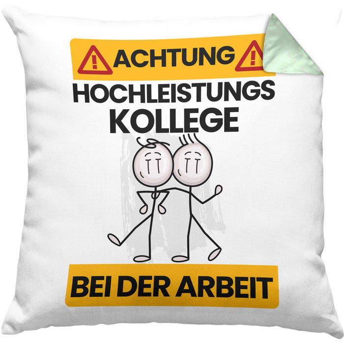 Kollege Kissen mit Füllung 40x40 Geschenk Lustiger Spruch Geschenkidee für Kollege Achtung Hochleistungs Kollege Bei Der Arbeit (Grau) Grün Trendation