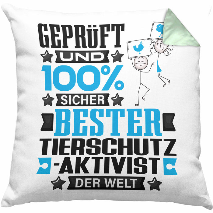 Tierschutzaktivist Geschenk Lustiger Spruch für Tierschutzaktivist Geschenkidee Bester Tierschutzaktivist Der WeltKissen mit Füllung 40x40 (Grau) Grün Trendation