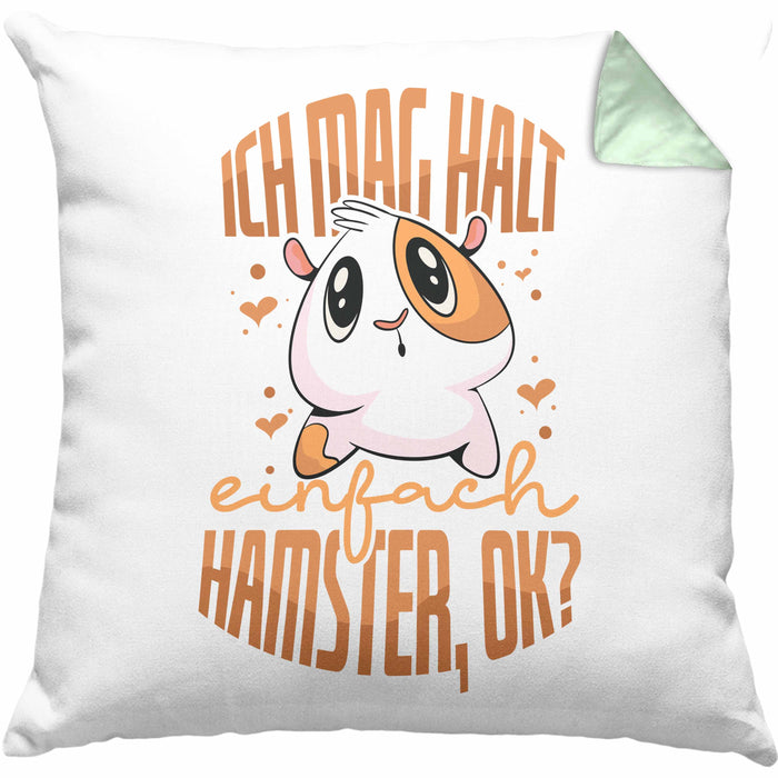 Trendation Lustige Kissen mit Füllung 40x40 für Hamster Besitzer als Geschenkidee Hamster Fan Ich Mag Halt Einfach Hamster (Grau) Grün Trendation