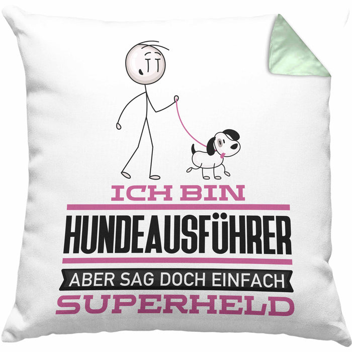 Hundeausführer Geschenk Kissen mit Füllung 40x40 Ich Bin Hundeausführer Aber Sag Doch Einfach Superheld Lustige Geschenkdiee für Hundeausführer (Grau) Grün Trendation
