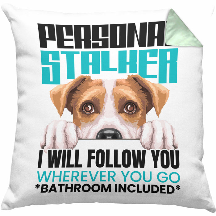 Jack Russell Besitzerin Kissen mit Füllung 40x40 Geschenk Lustiger Spruch Geschenkidee Personal Stalker (Grau) Grün Trendation