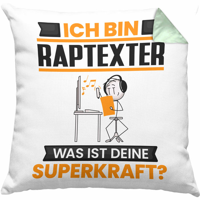 Raptexter Kissen mit Füllung 40x40 Geschenk für Raptexter Geburtstag Lustiger Spruch Was Ist Deine Superkraft (Grau) Grün Trendation