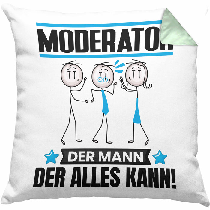 Moderator Kissen mit Füllung 40x40 Geschenk für Moderator Der Mann Der Alles Kann Geschenkidee zum Geburtstag (Grau) Grün Trendation